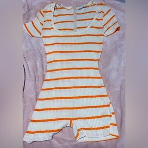 ZARA White and Orange Striped Romper!